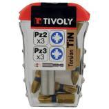 7 piezas - 6 puntas torsión con recubrimiento TiN PZ con anilla + 1 portapuntas magnético 