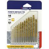 15 piezas -14 brocas para metal laminadas con recubrimiento TiN Ø 1,5 a 6,5 mm por 1/2 + 1 broca fresadora 