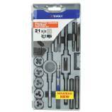 21 pièces -9 tarauds M3 à M12 + 9 filières M3 à M12 + 1 tournevis + 1 porte-taraud + 1 porte-filière 