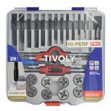 29 piezas - 12 machos de roscar HSS STEAM GUN DIN352 + 12 cojinetes HSS Ø 25,4 M3 a M12 + 2 portamachos + 1 portacojinetes + accesorios 