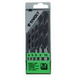 5x 3-point wood drill bits Ø 4 to 10 mm 