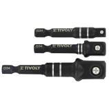 3 adaptateurs HEXA 6,35MM IMPACT pour douilles carrées femelle 1/2" 3/8" 1/4" 