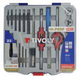 23 pièces -6 tarauds HSS + 6 filières HSS M3 à M10 + 2 tournes à gauche + 1 porte-filière 25,4 + 6 forets HSSE5 + accessoires 