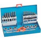 31 piezas - 7 juegos de 3 machos de roscar HSS DIN352 + 7 cojinetes HSS 25,4 M3 a M12 + 1 portamachos N.° 1,5 + 1 portacojinetes 25,4 + 1 fresa para desbarbar HSS TECHNIC 