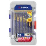 18 fully ground TiN coated HSS metal drill bits, split point - Tri-flat shank Ø 2 to 10 mm 