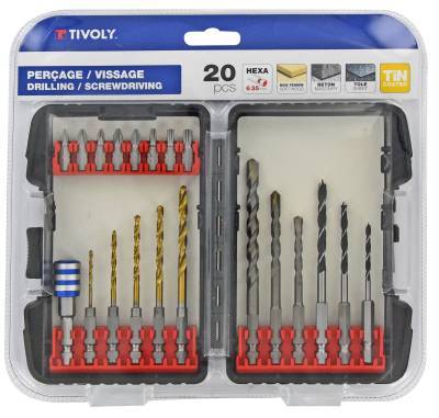 20 pieces - case - Drilling of metals / concretes / wood + Quick-change hex. screwing 