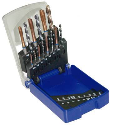 Jeu de 5 tarauds INOX HSSE PM TiCN IT2 + 5 forets HSSE TBX 561 pour trous débouchants 