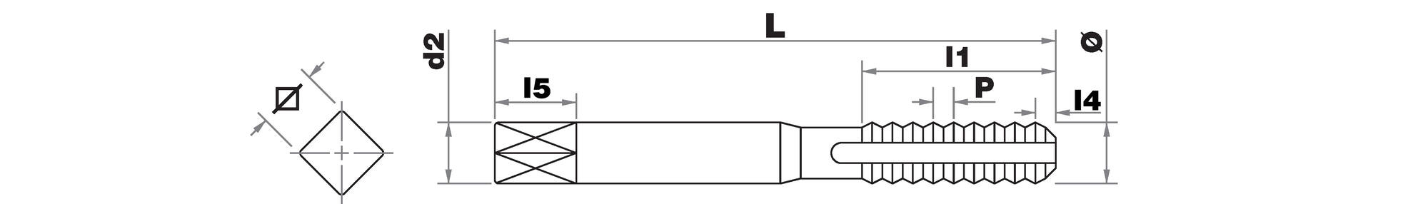 Machine tap HSS-E5 (cobalt 5%) -M MF -NFE 66112 -B Shape (GUN) -6H -Long Series -Dulofix shank