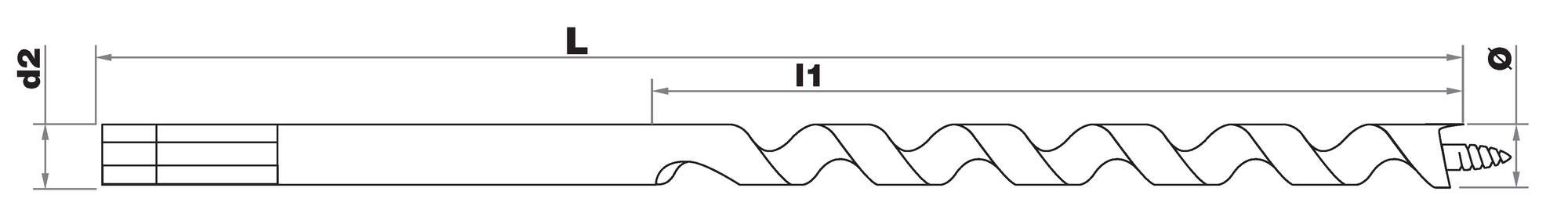 Single spiral wood drill bit L200 mm - SDS+ TECHNIC (Hanging SDS clip)