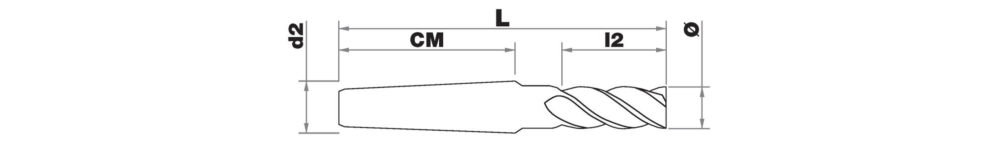 Finishing end mill HSS-E8 (cobalt 8%) -TivolyNorm -Z4-6 -Hel. 40° -Morse taper- Extra Long